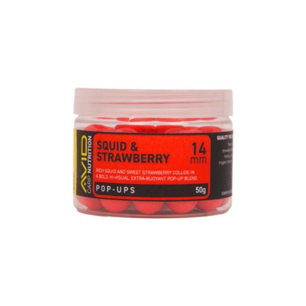 Avid Squid & Strawberry pop up boile 14mm crvene boje plutajući mamac za šaranski ribolov