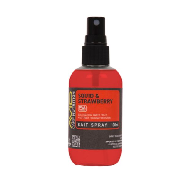 Avid Squid & Strawberry Bait Spray 100ml sprej za mamce s okusom lignje i jagode za šaranski ribolov