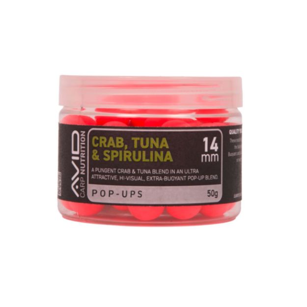Avid Crab Tuna Spirulina Pop Up Boile 14mm Pink ružičaste plutajuće boile za ribolov šarana i amura
