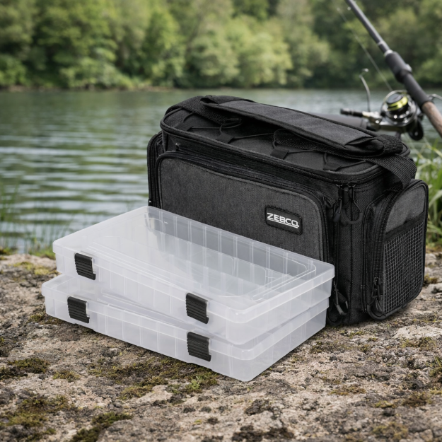 Zebco Carryall Two Box Small kompaktna je ribolovna torba s 2 plastične kutije, zapremine 5,5 L. Idealna za varalice i osnovni pribor.