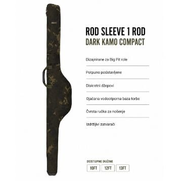 Korda Compac Padded Rod Sleeve Dark Kamo torba za jedan dvodijelni šaranski štap s rolom, podstavljena i vodootporna zaštitna torba za ribolovni pribor