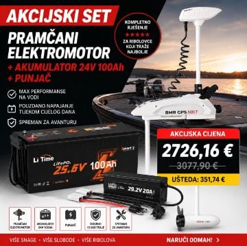 Akcijski set Rhino BLX 95 BMR GPS NXT XL elektromotor s LiTime 24V 100Ah LiFePO4 baterijom i punjačem za čamac i ribolov