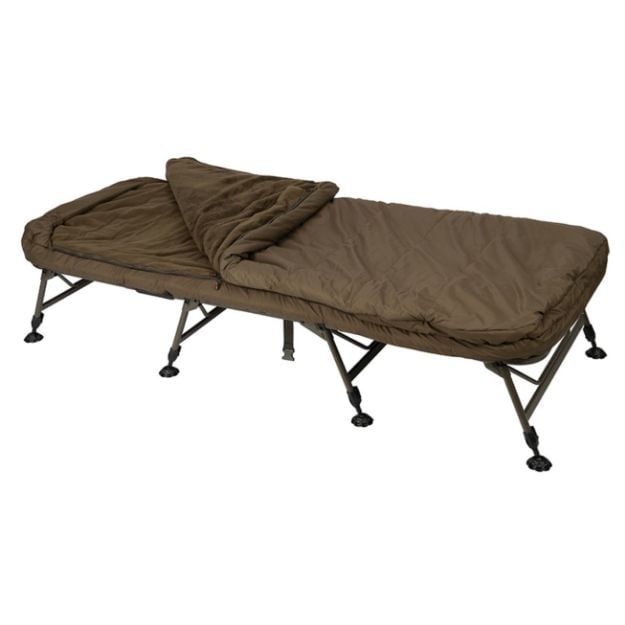 Fox Flatliner X MF8 All Season Sleep System, premium ribolovna ležaljka s 8 nogu, Memory Foam madracem i Ventec All Season vrećom za spavanje za šaranski ribolov.