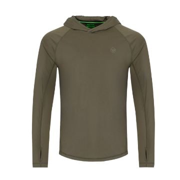 Korda UPF UV majica Dark Khaki s UPF 50 zaštitom, kapuljačom i dugim rukavima za ribolov i aktivnosti na otvorenom.